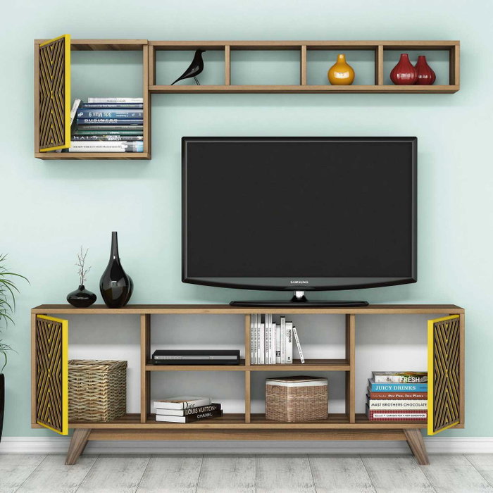 Hanah Home Mueble de TV Bohemio Nogal y Amarillo